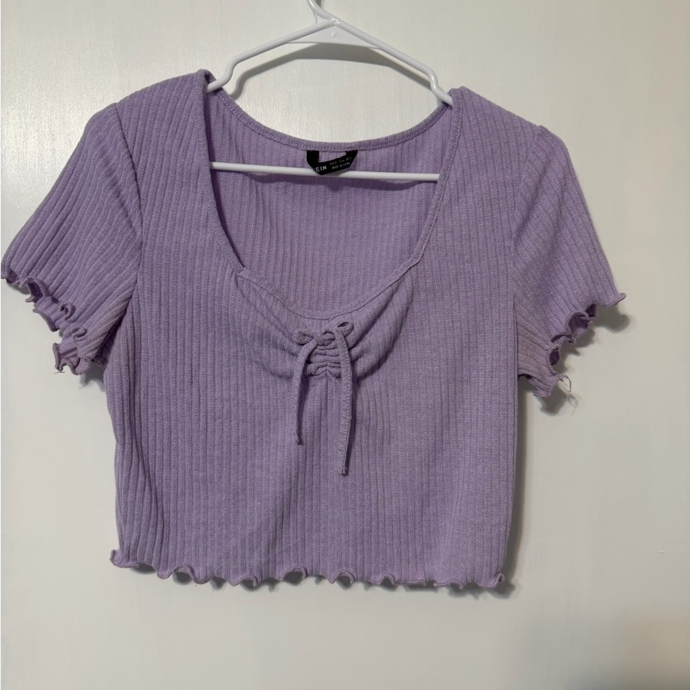SHEIN Purple Ribbed Crop Top with Ruffle Edges